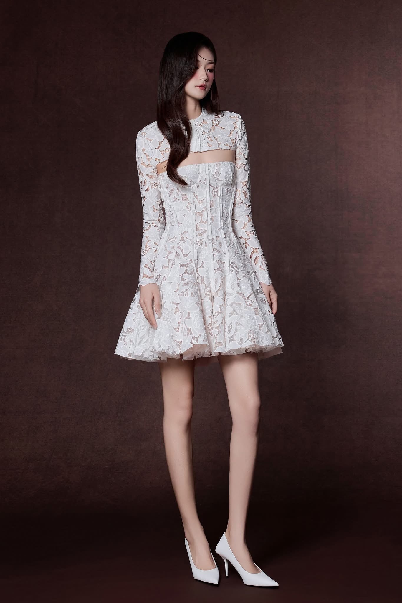 Raffiné HYDRANGEA FLORAL LACE CROPPED TOP &amp; CIRCLE DRESS