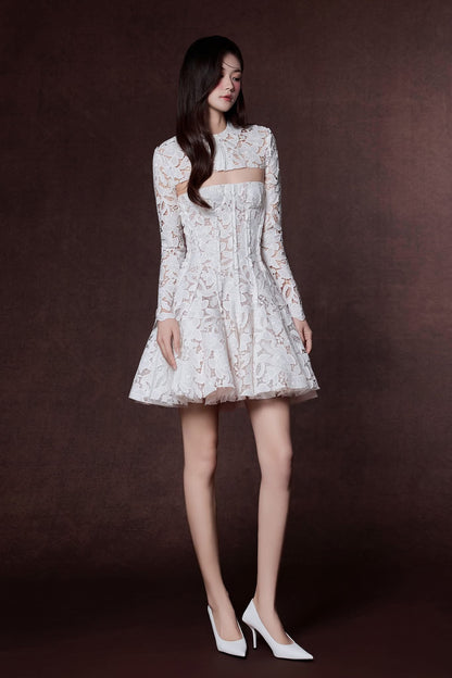 Raffiné HYDRANGEA FLORAL LACE CROPPED TOP &amp; CIRCLE DRESS