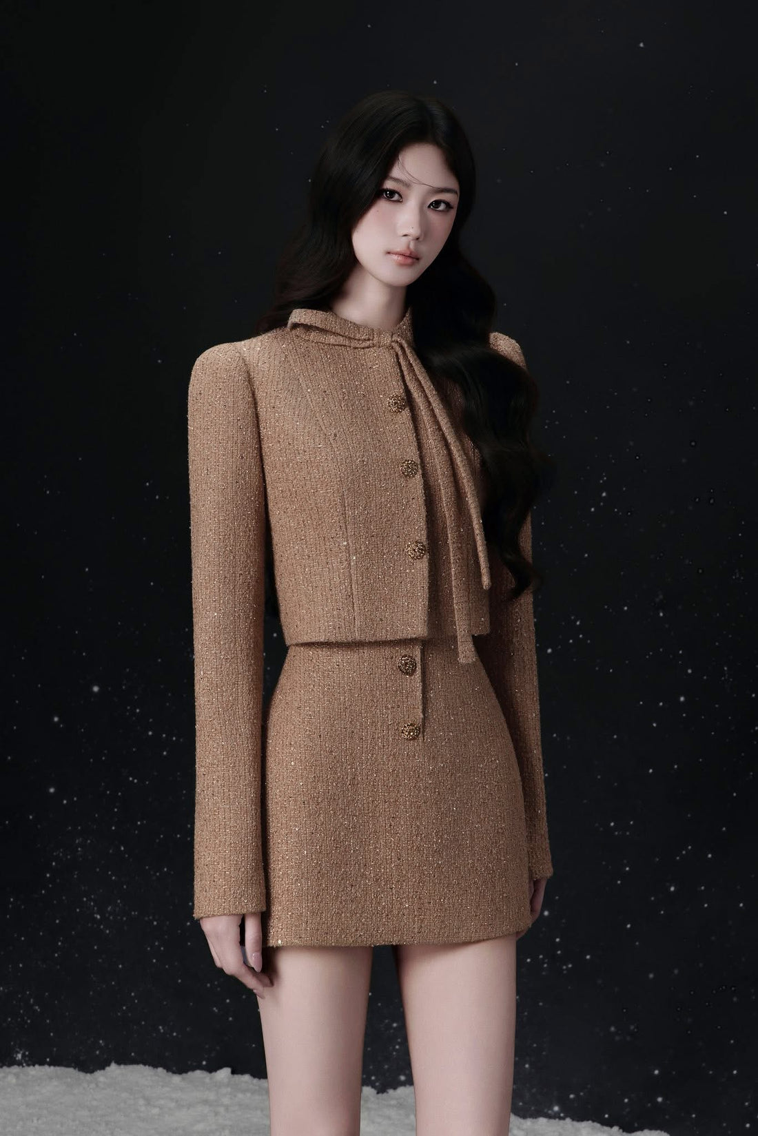 Raffiné ECLAT BOW NECK TWEED CROPPED JACKET &amp; MINI SKIRT