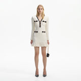 Self-Portrait CREAM TEXTURED KNIT MINI DRESS