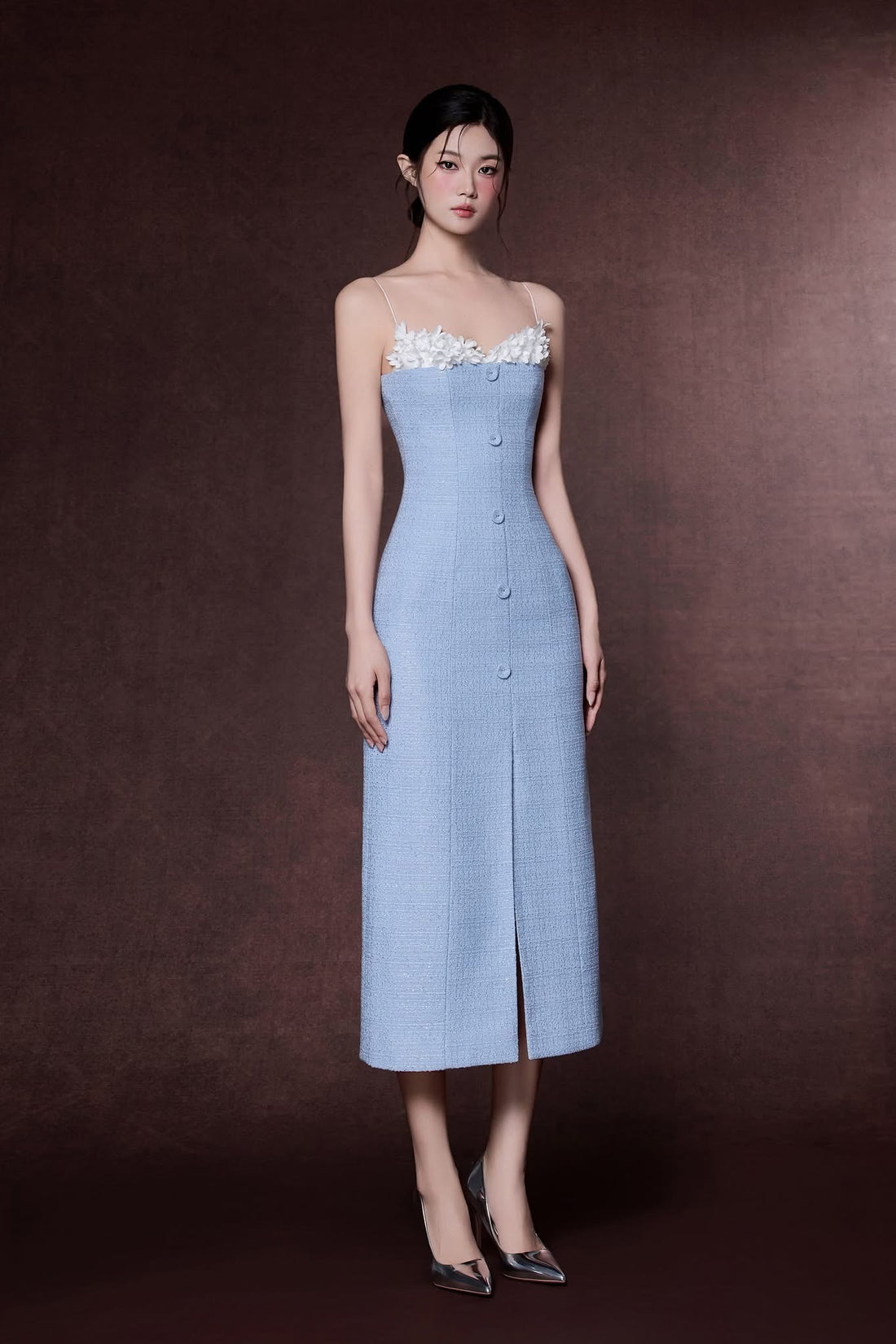 Raffiné HYATT FLORAL APPLIQUE MIDI DRESS (BLUE)