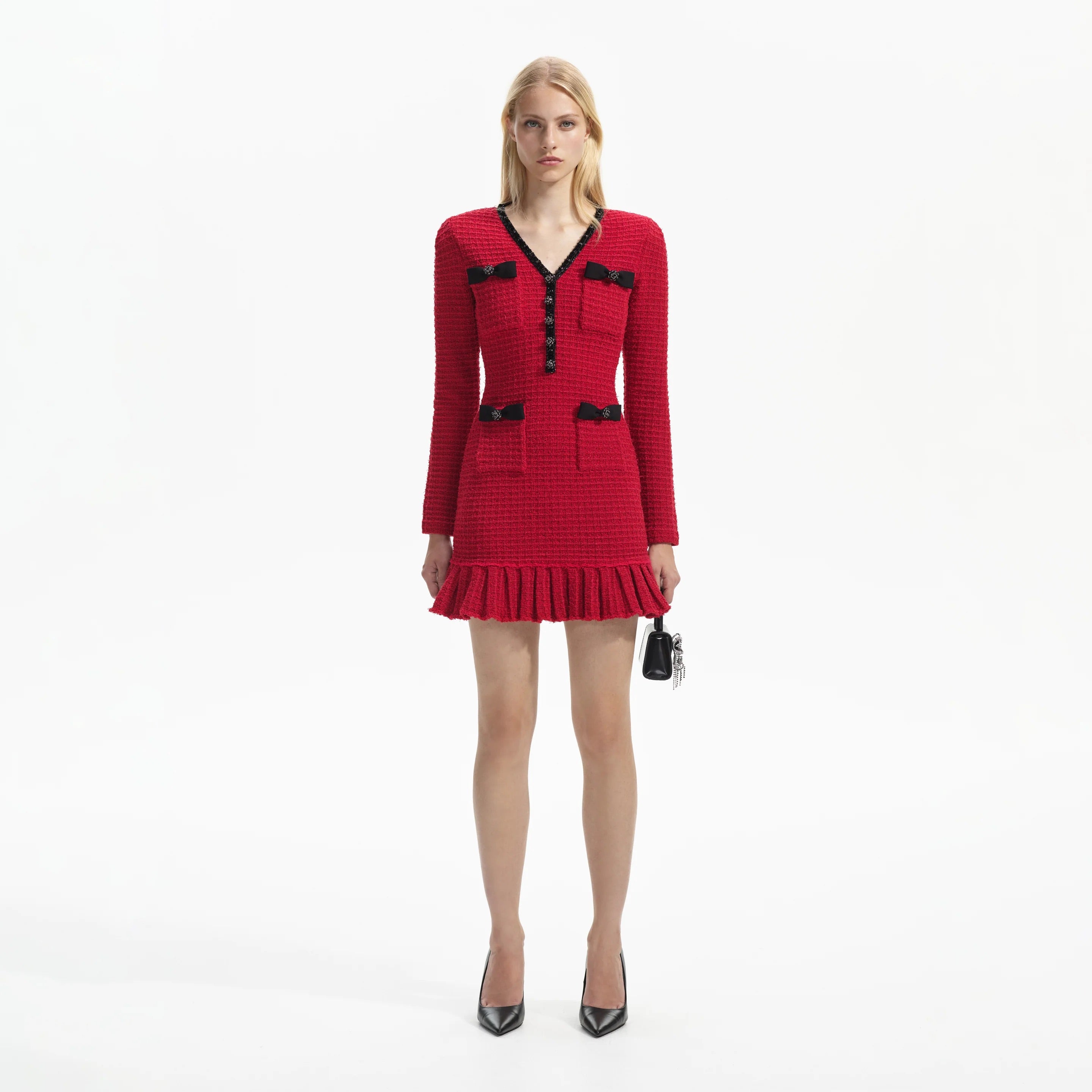 Self-Portrait RED KNIT MINI DRESS