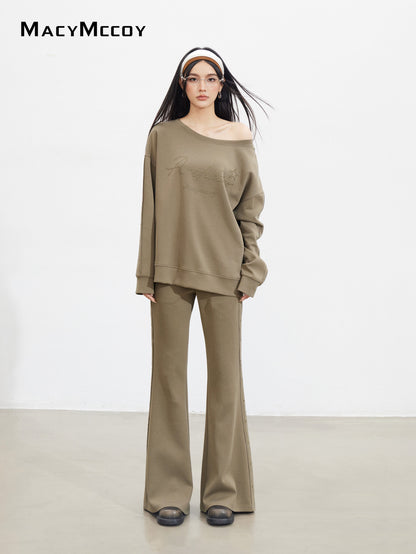 MacyMccoy MMC2025136&amp;MMC2025142 Riveted letter sloping shoulder hoodie + pants set