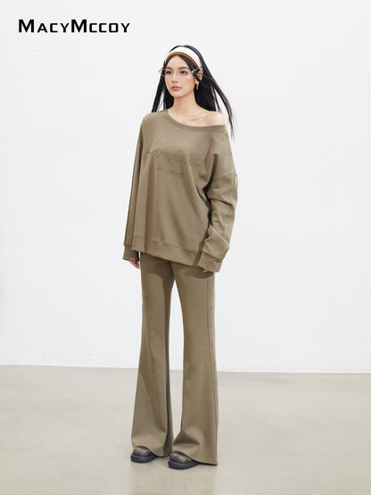 MacyMccoy MMC2025136&amp;MMC2025142 Riveted letter sloping shoulder hoodie + pants set