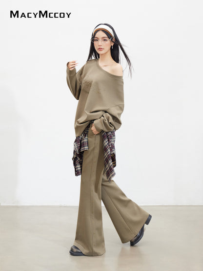 MacyMccoy MMC2025136&amp;MMC2025142 Riveted letter sloping shoulder hoodie + pants set