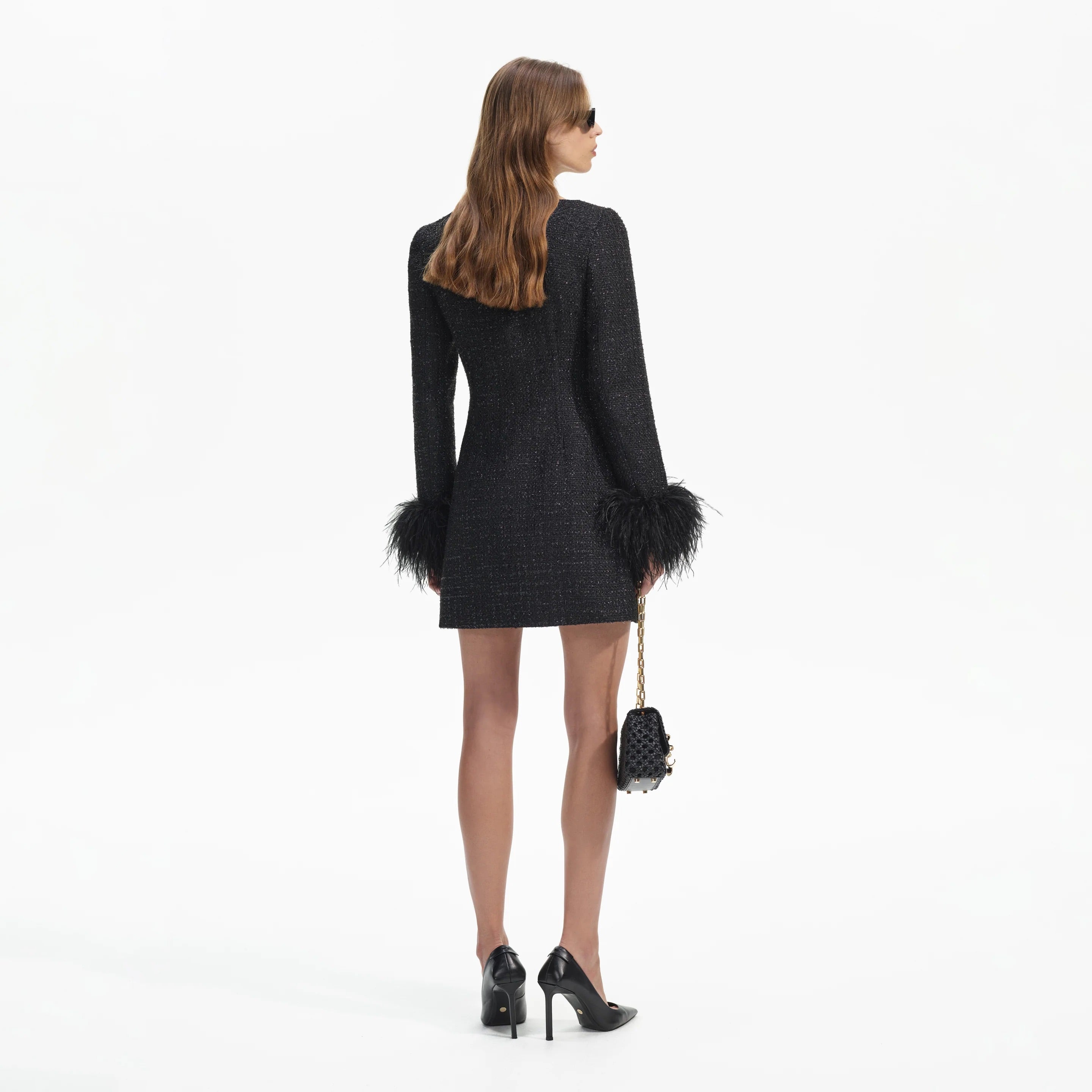 Self-Portrait BLACK BOUCLE FEATHER MINI DRESS