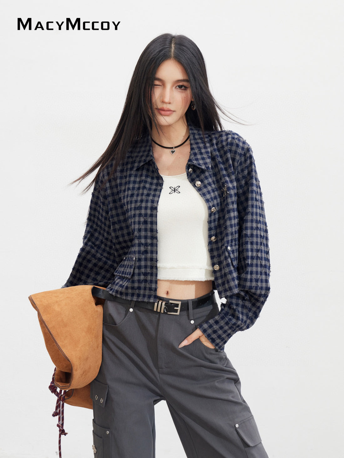 MacyMccoy MMC2025137 Diamond pattern plaid shirt