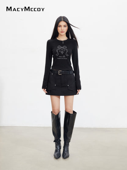 MacyMccoy MMC2025139&amp;MMC2025143 Bow letter long sleeved T-shirt + skirt set