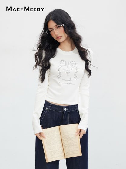 MacyMccoy MMC2025139&amp;MMC2025143 Bow letter long sleeved T-shirt + skirt set