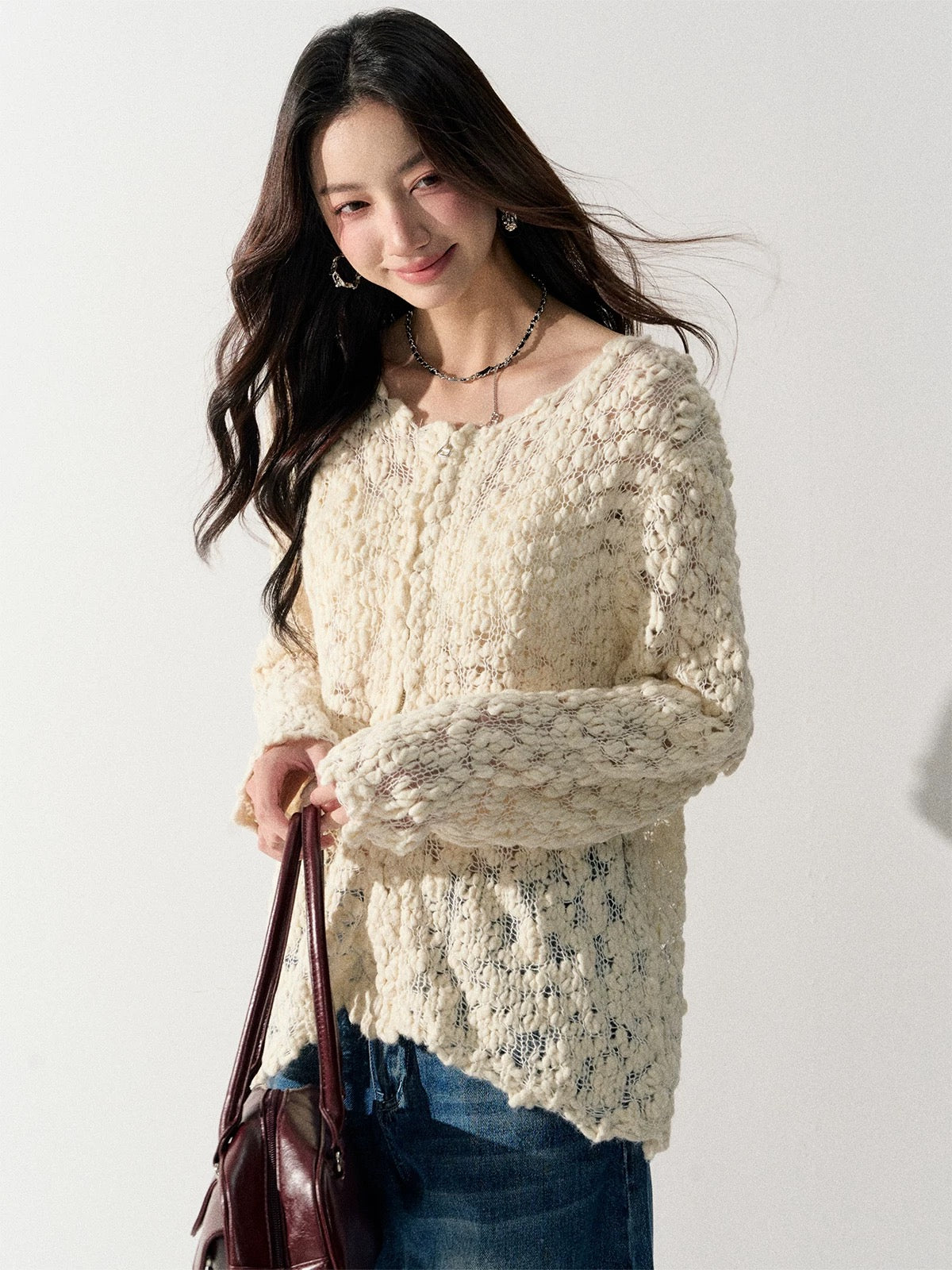 Lafreedom LAF351002 Versatile Semi-Transparent Crewneck Sweater