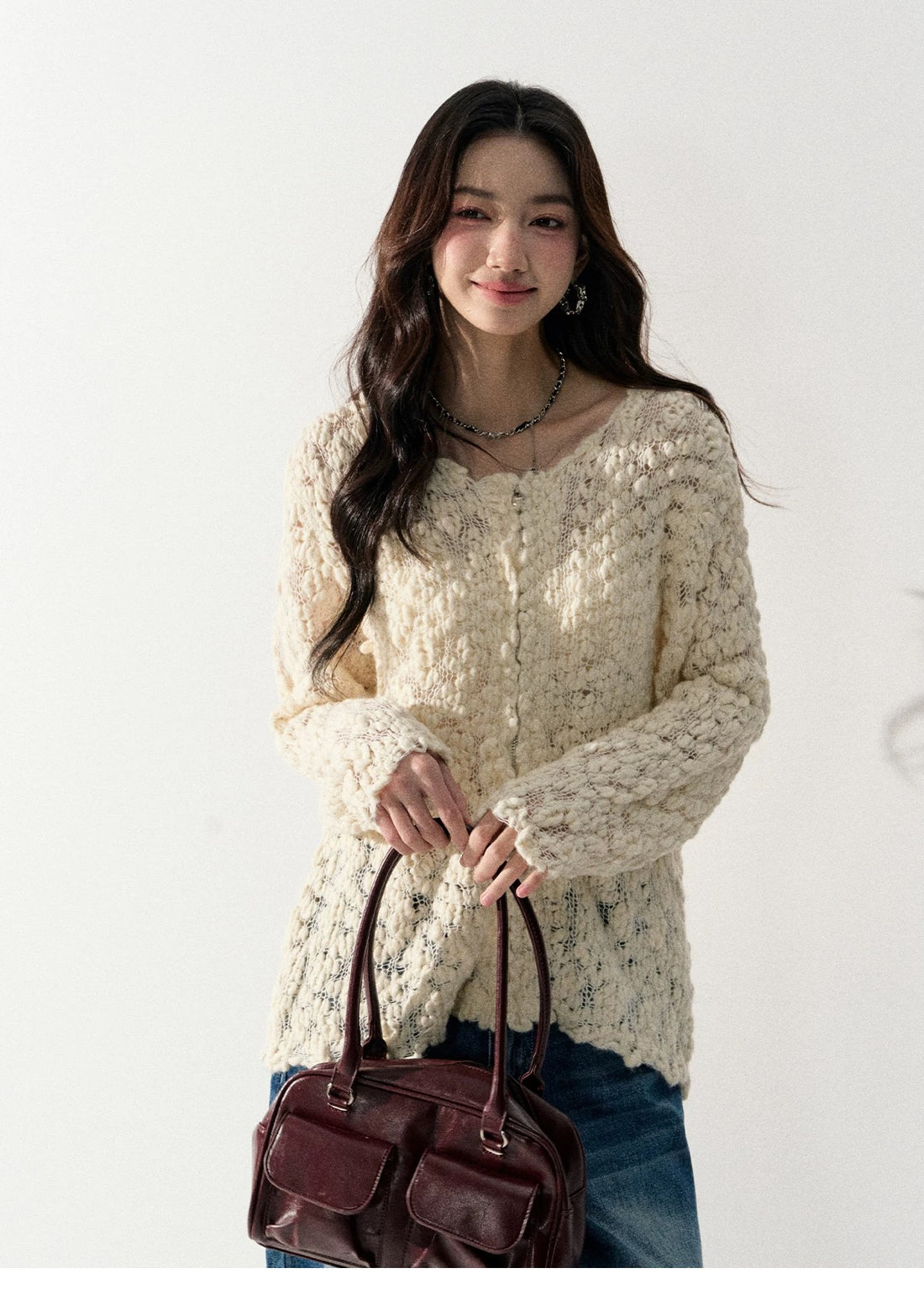 Lafreedom LAF351002 Versatile Semi-Transparent Crewneck Sweater