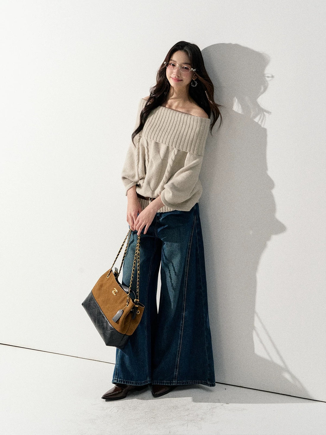 Lafreedom LAF351003 Lazy-chic loose off shoulder knit sweater