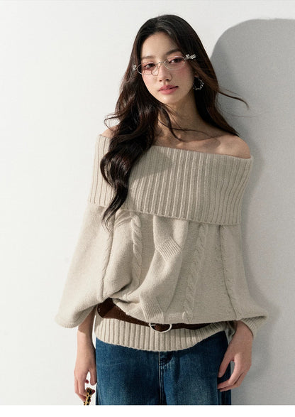 Lafreedom LAF351003 Lazy-chic loose off shoulder knit sweater