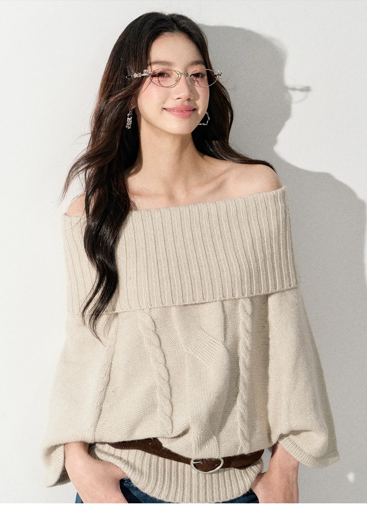 Lafreedom LAF351003 Lazy-chic loose off shoulder knit sweater