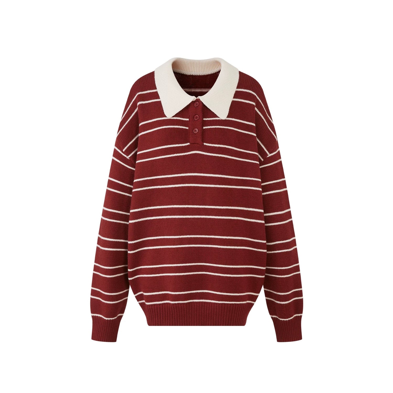 Lafreedom LAF351004 Lazy style striped lapel knit sweater