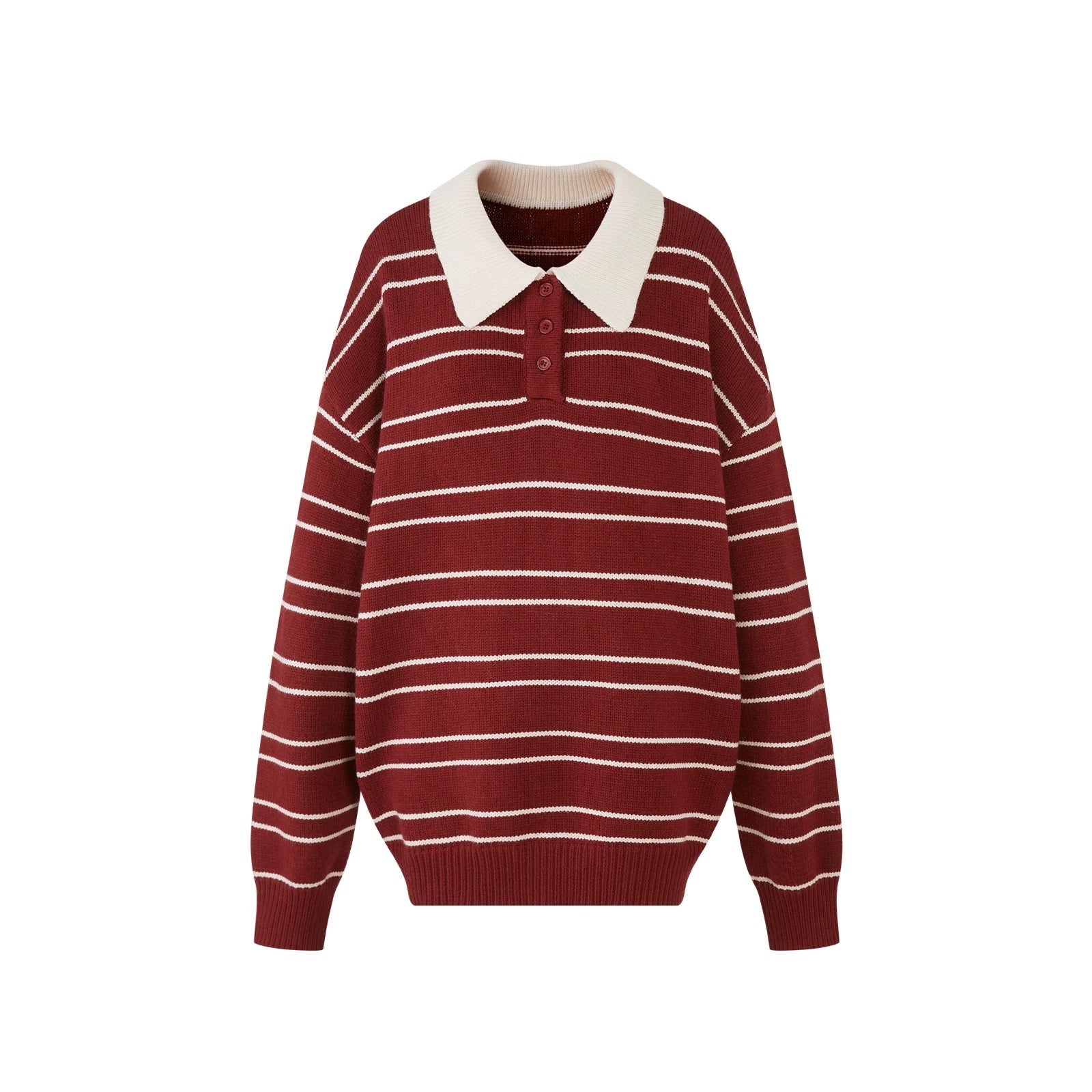 Lafreedom LAF351004 Lazy style striped lapel knit sweater