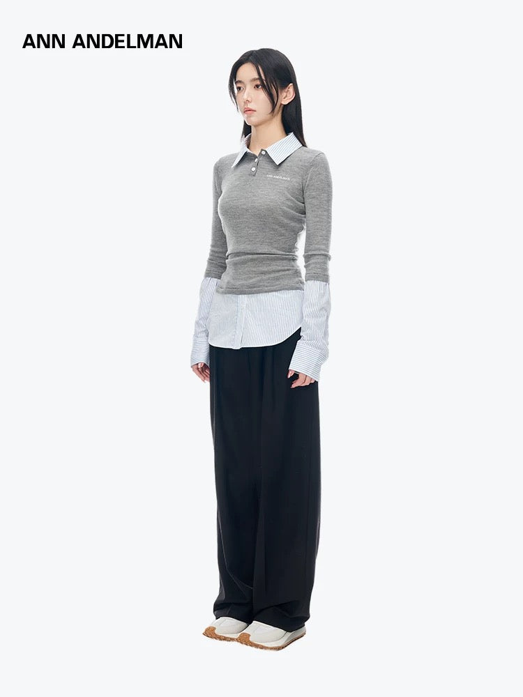 ANN ANDELMAN [Star Style] Splicing shirt fake two-piece pullover sweater
