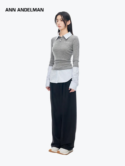 ANN ANDELMAN [Star Style] Splicing shirt fake two-piece pullover sweater