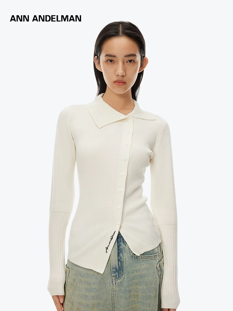 ANN ANDELMAN [Star Style] Asymmetric Knitted Shirt Top