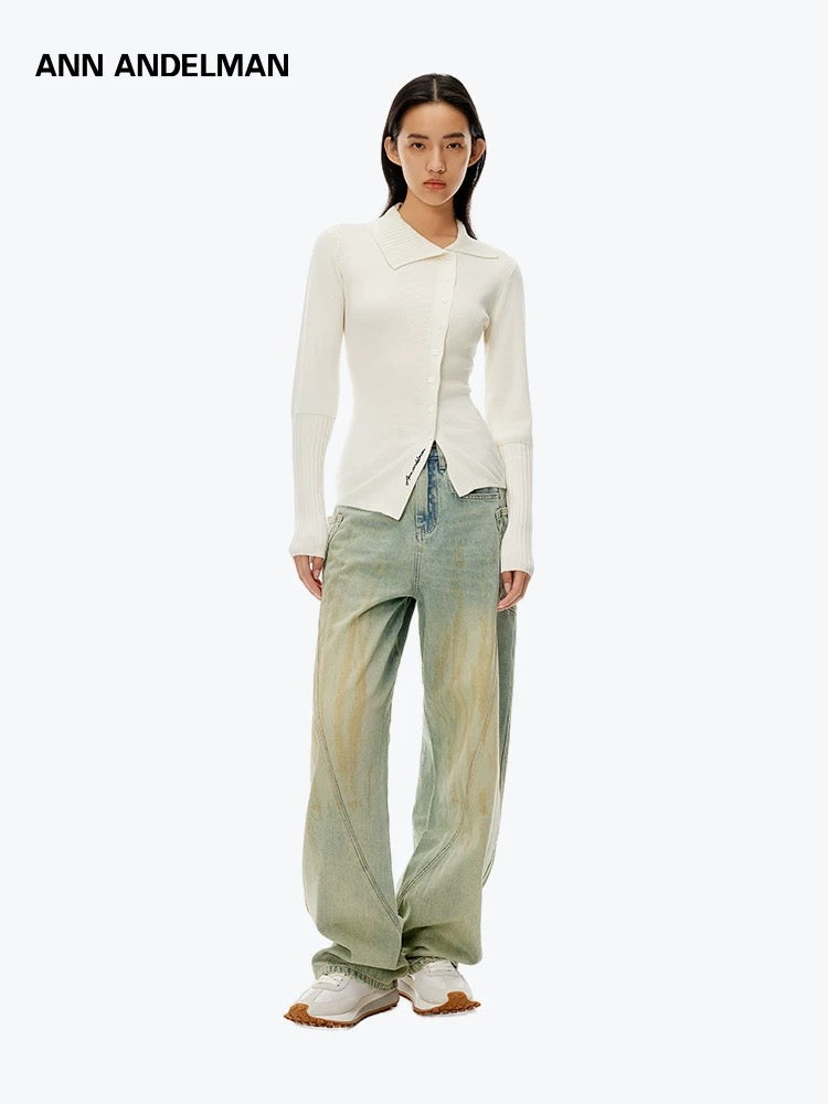 ANN ANDELMAN [Star Style] Asymmetric Knitted Shirt Top