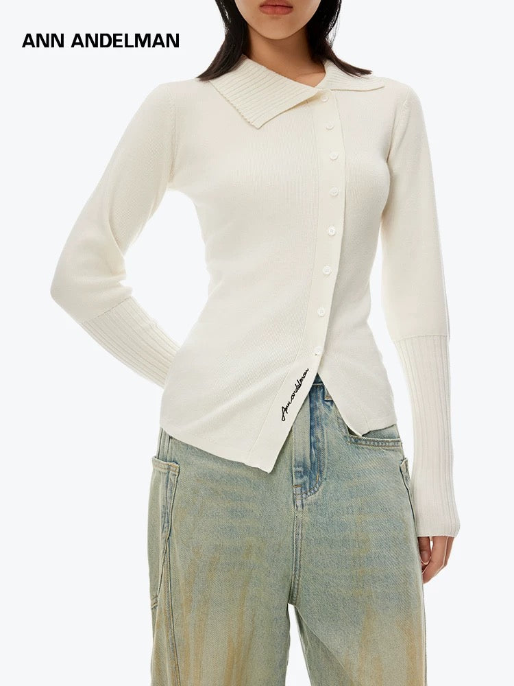 ANN ANDELMAN [Star Style] Asymmetric Knitted Shirt Top