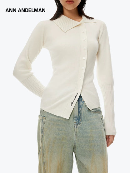ANN ANDELMAN [Star Style] Asymmetric Knitted Shirt Top