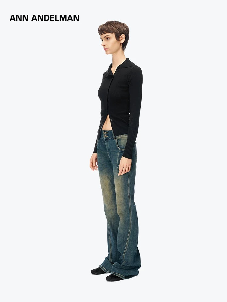 ANN ANDELMAN [Star Style] Asymmetric Knitted Shirt Top