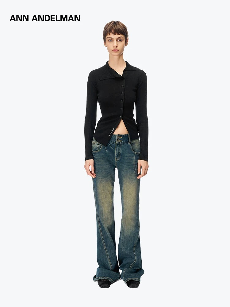 ANN ANDELMAN [Star Style] Asymmetric Knitted Shirt Top