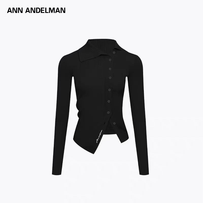 ANN ANDELMAN [Star Style] Asymmetric Knitted Shirt Top