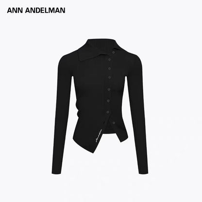 ANN ANDELMAN [Star Style] Asymmetric Knitted Shirt Top