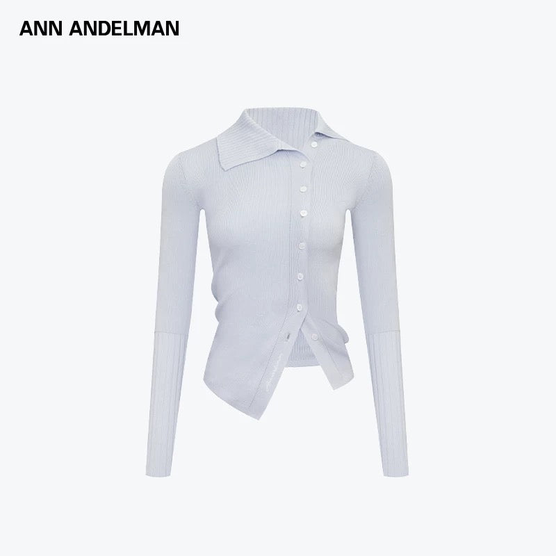 ANN ANDELMAN [Star Style] Asymmetric Knitted Shirt Top