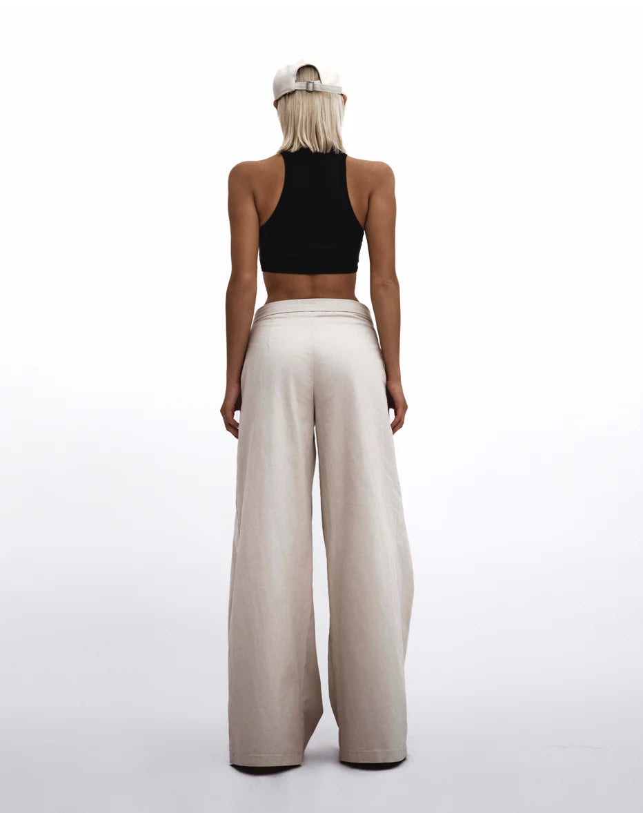 Huelleyrose SALE KHAKI WIDE LEG PANTS - BEIGE