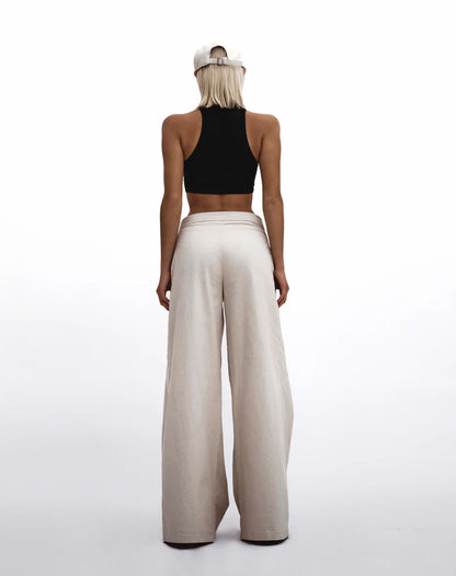 Huelleyrose SALE KHAKI WIDE LEG PANTS - BEIGE