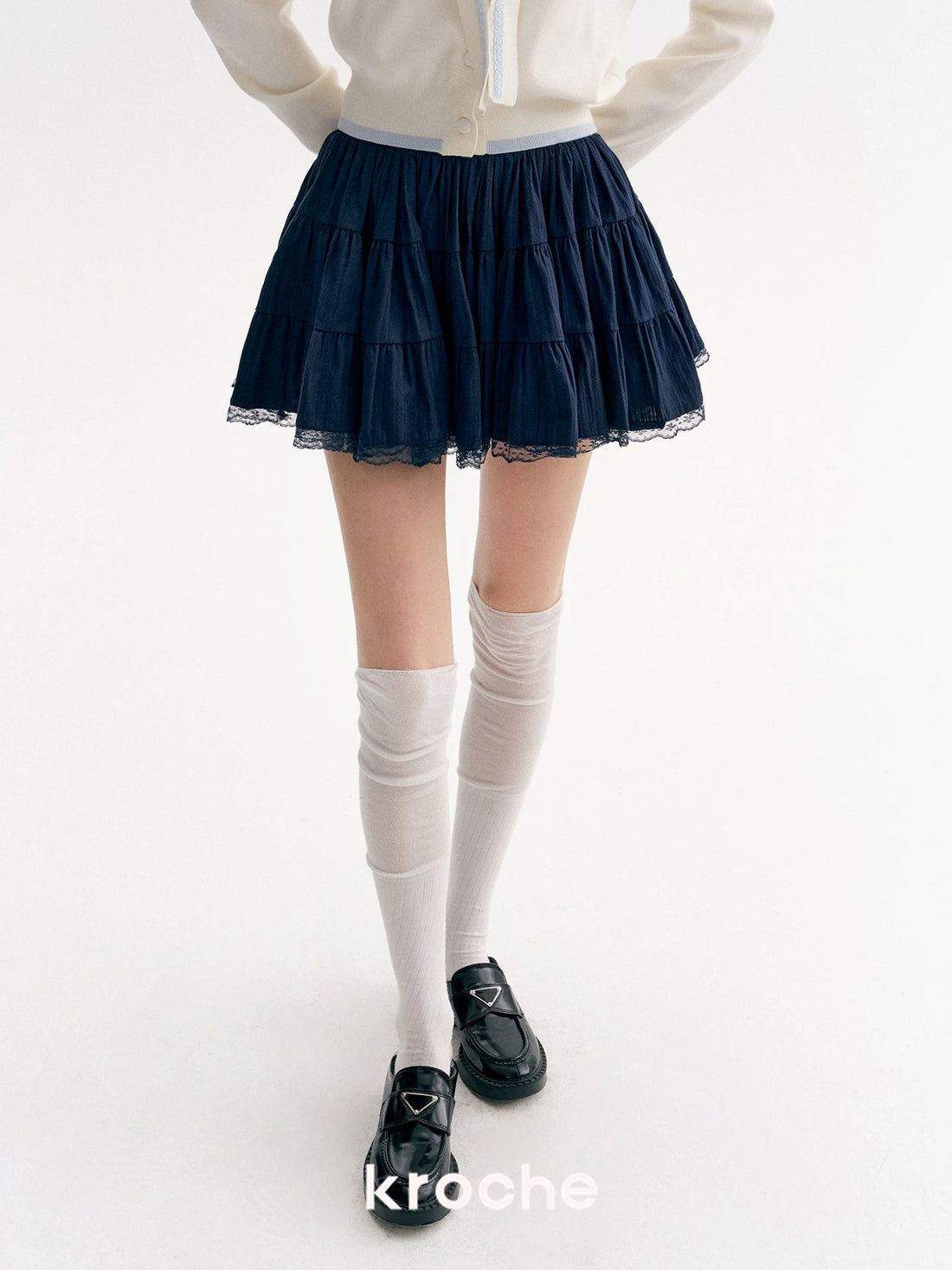 Kroche French style lace patchwork tiered skirt