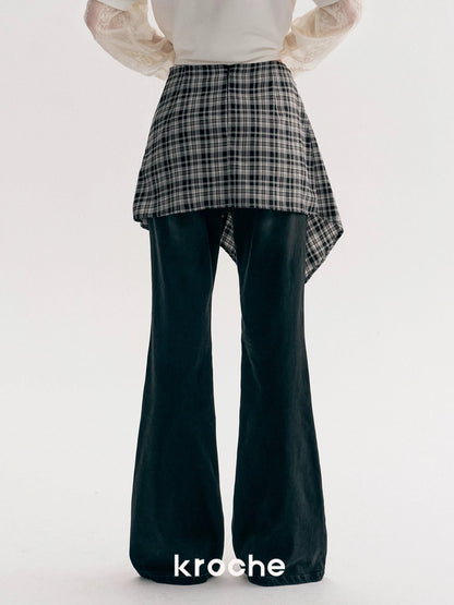 Kroche Irregular plaid micro flared jeans