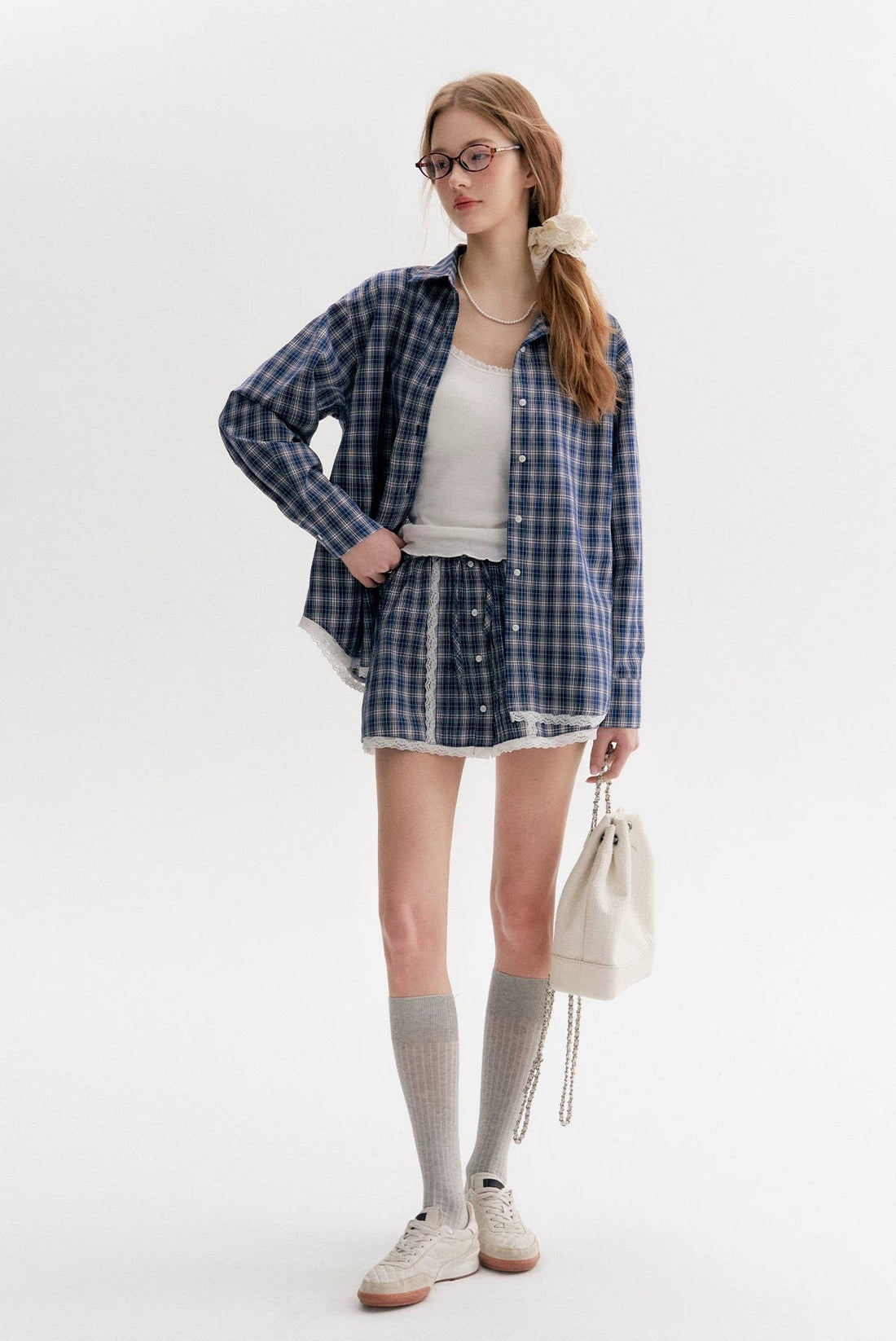 Kroche Plaid loose shirt + skirt set