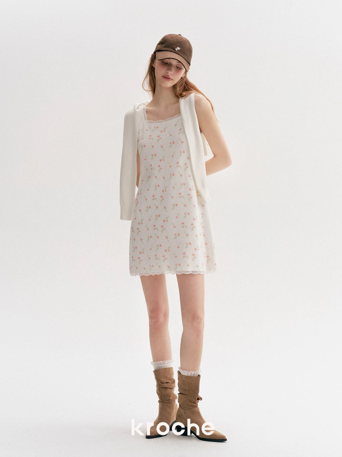 Kroche Floral lace patchwork knit camisole dress