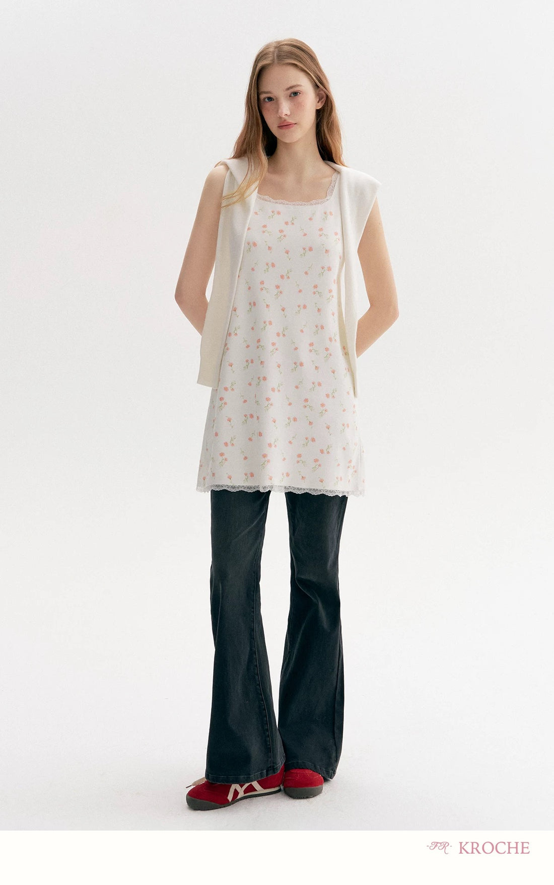 Kroche Floral lace patchwork knit camisole dress