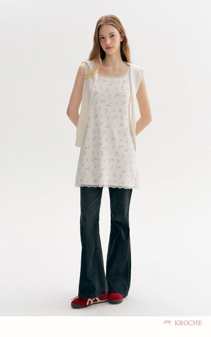 Kroche Floral lace patchwork knit camisole dress
