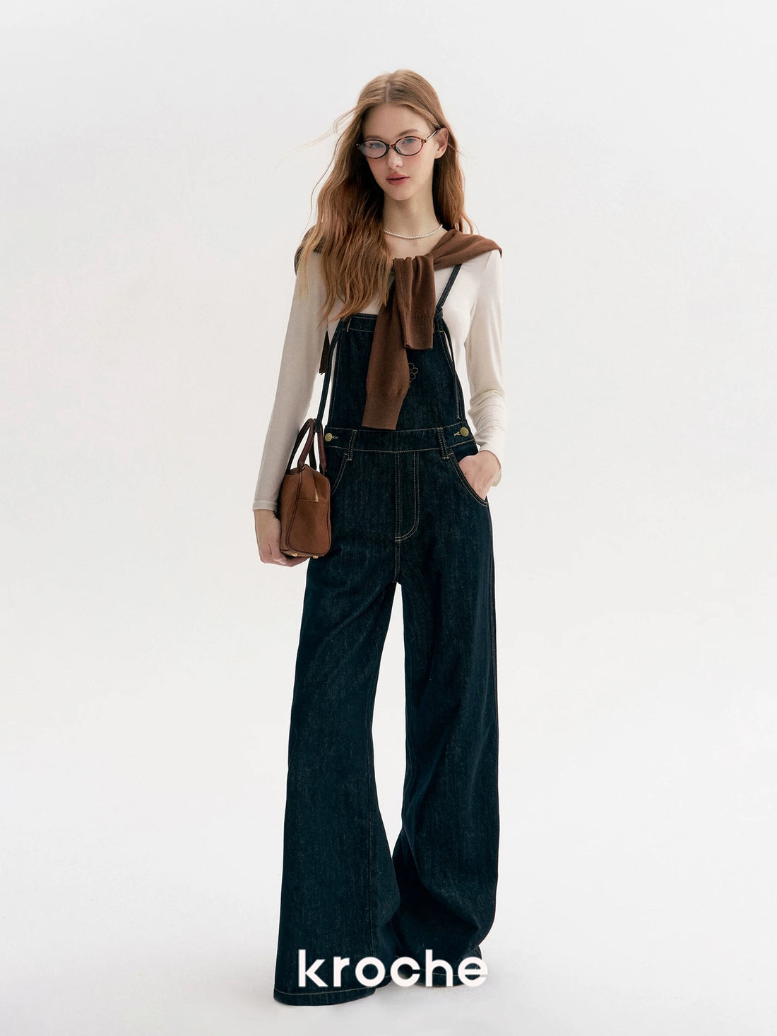 Kroche Color blocking loose straight leg overalls