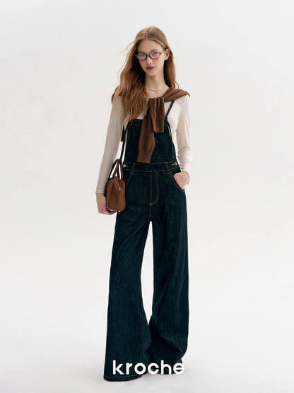 Kroche Color blocking loose straight leg overalls