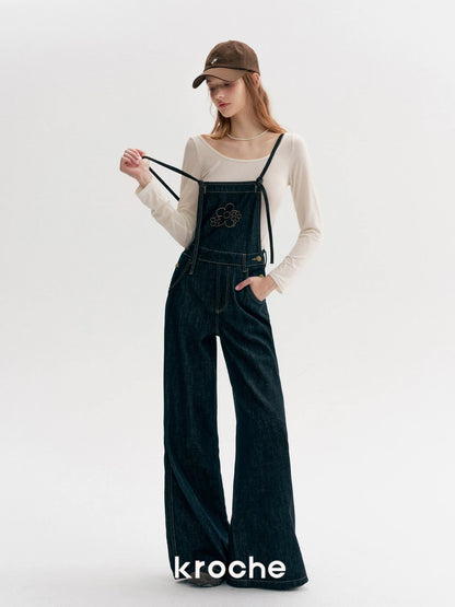 Kroche Color blocking loose straight leg overalls