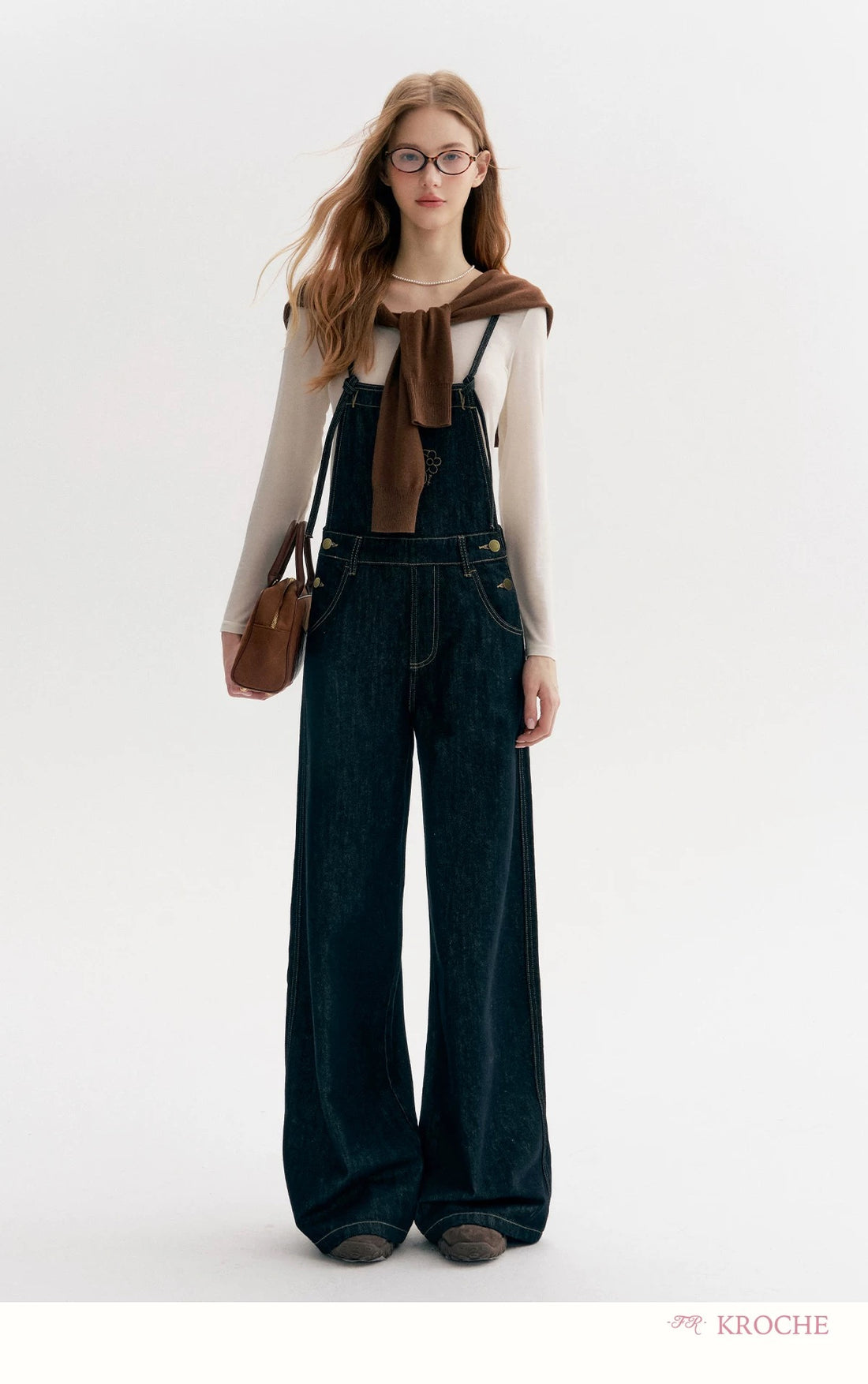 Kroche Color blocking loose straight leg overalls
