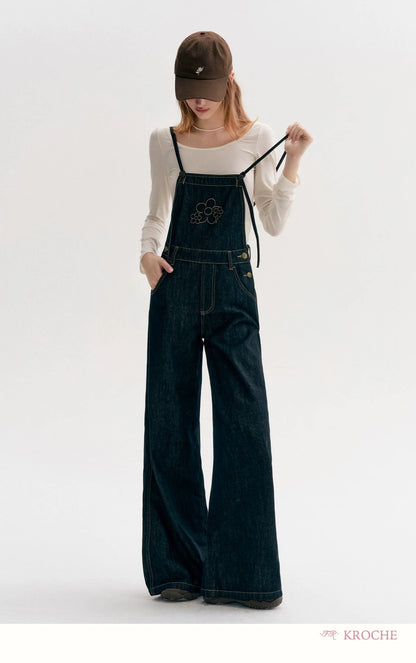 Kroche Color blocking loose straight leg overalls