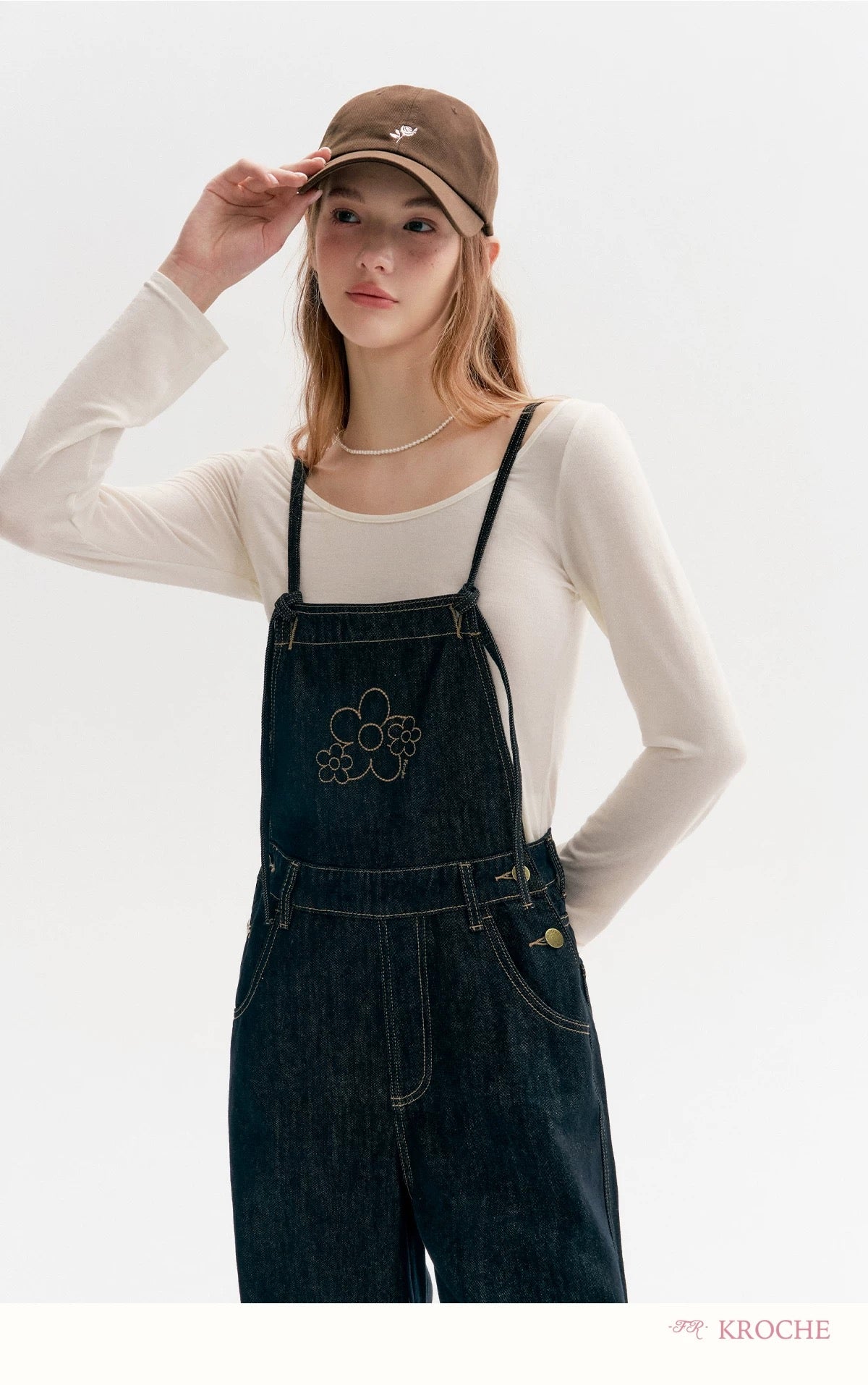 Kroche Color blocking loose straight leg overalls