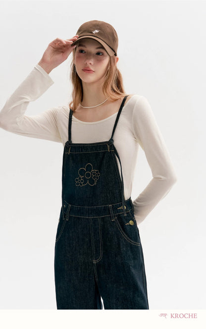 Kroche Color blocking loose straight leg overalls