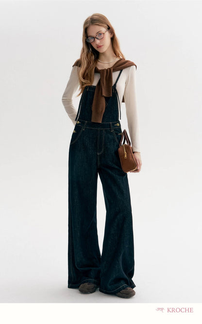 Kroche Color blocking loose straight leg overalls