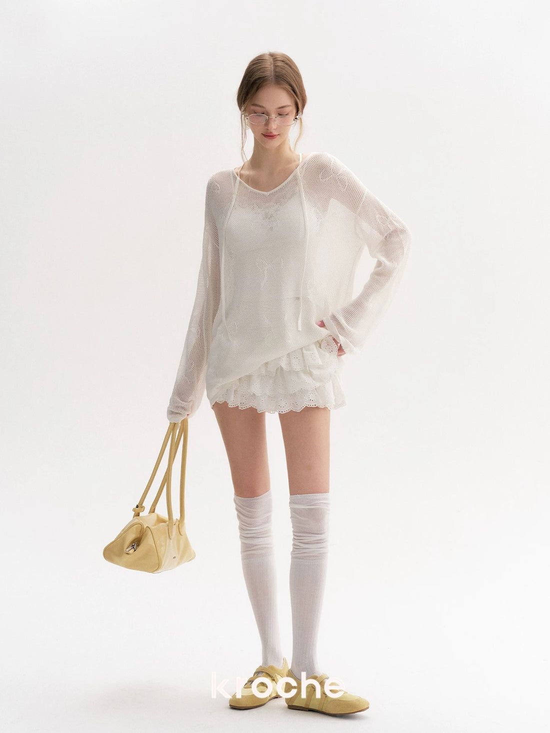 Kroche Loose lace up long sleeved knitted top