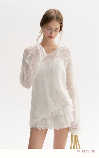 Kroche Loose lace up long sleeved knitted top