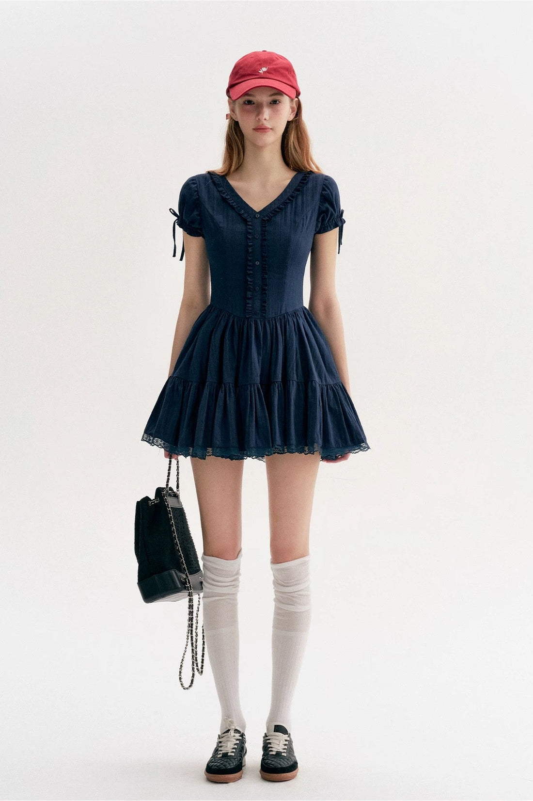 Kroche Lace V-neck waist cinched dress